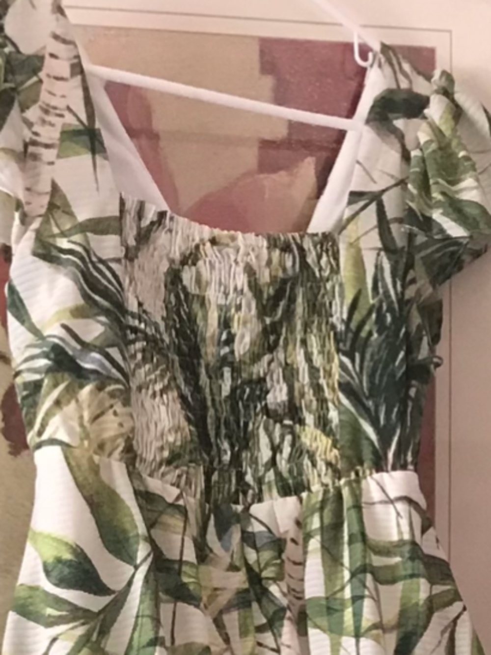 TAYLOR Tropical Bamboo Palms Maxi Dress with Pockets Tie Bodice Smocked EUC Sz 6 - Picture 7 of 12